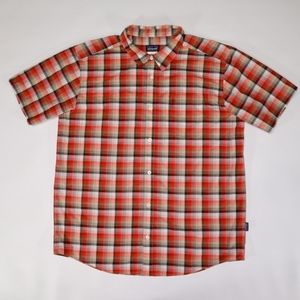Patagonia Mens Red Check Fezzman Short Sleeve Button Up Shirt Organic Cotton